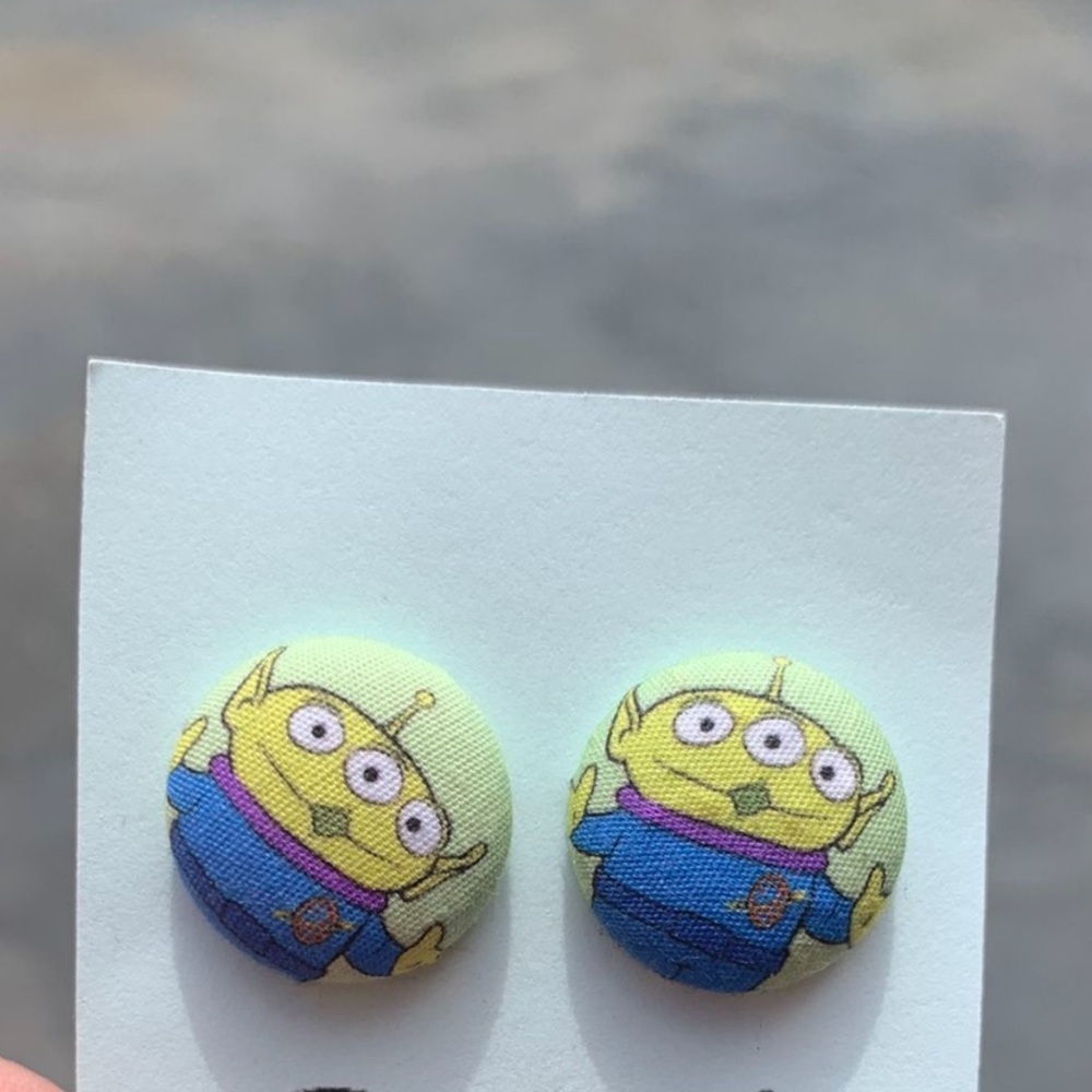 Disney inspired Toy Story little green alien vintage felt material earrings